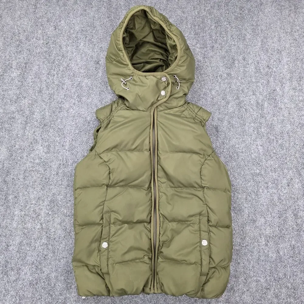 Eddie Bauer Vest Womens XS Green Hooded Goose Down 650 Fill Power Sherpa Lined